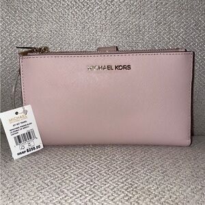 NEW MICHAEL Michael Kors Jet Set Travel Double Zip Wristlet -Powder Blush